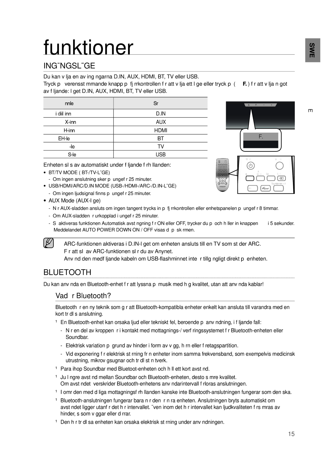 Samsung HW-H551/XE, HW-H550/XE manual Funktioner, Vad är Bluetooth?, Enheten slås av automatiskt under följande förhållanden 