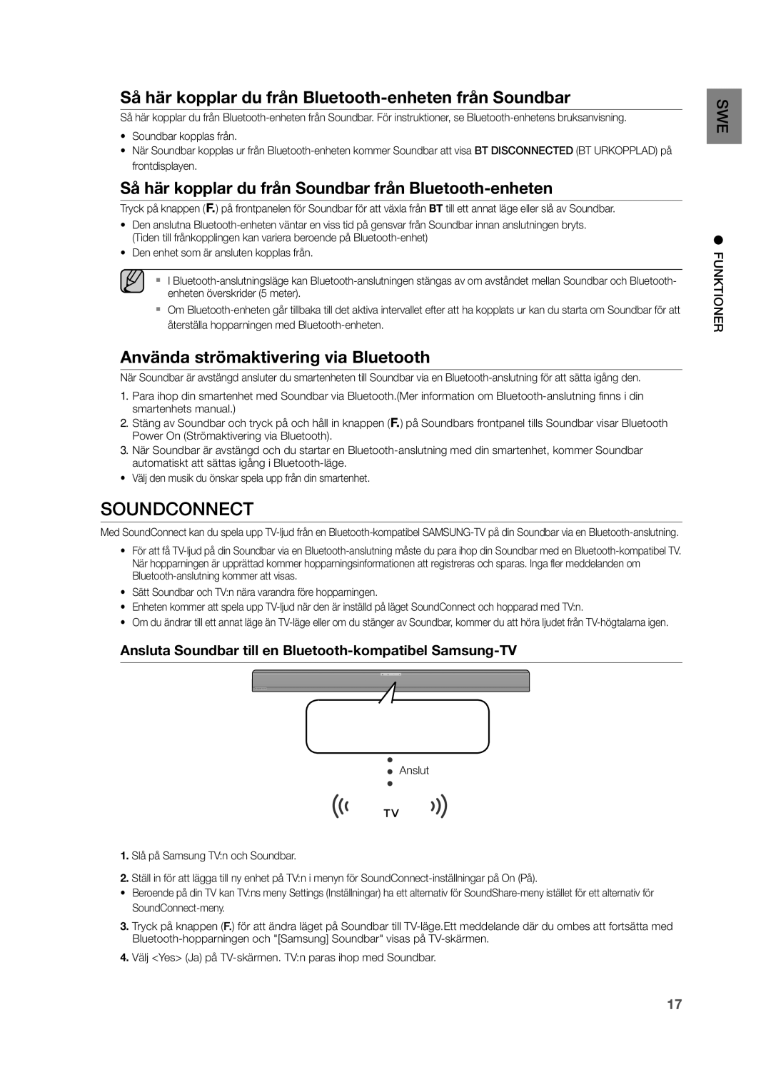 Samsung HW-H551/XE, HW-H550/XE manual Soundconnect, Så här kopplar du från Bluetooth-enheten från Soundbar 