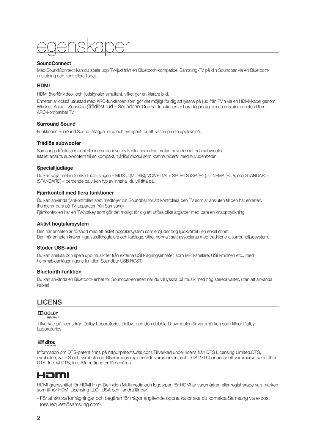 Samsung HW-H550/XE, HW-H551/XE manual Egenskaper, SoundConnect 