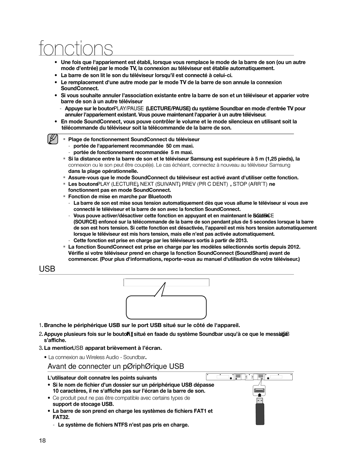 Samsung HW-H550/ZF, HW-H551/ZF manual Usb, Avant de connecter un périphérique USB 