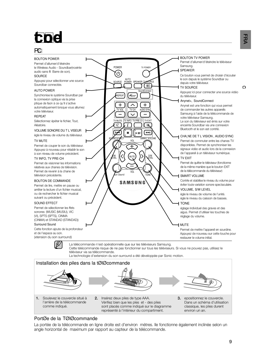 Samsung HW-H551/ZF, HW-H550/ZF manual Présentation DE LA Télécommande 