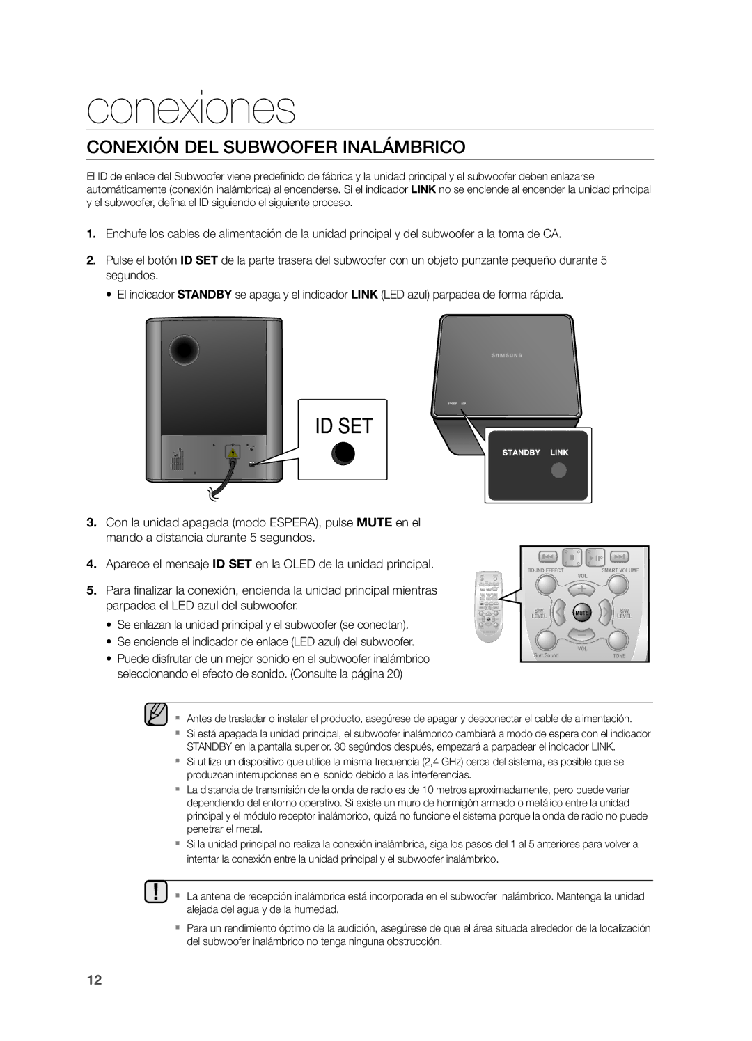 Samsung HW-H550/ZF, HW-H551/ZF manual Conexión DEL Subwoofer Inalámbrico 