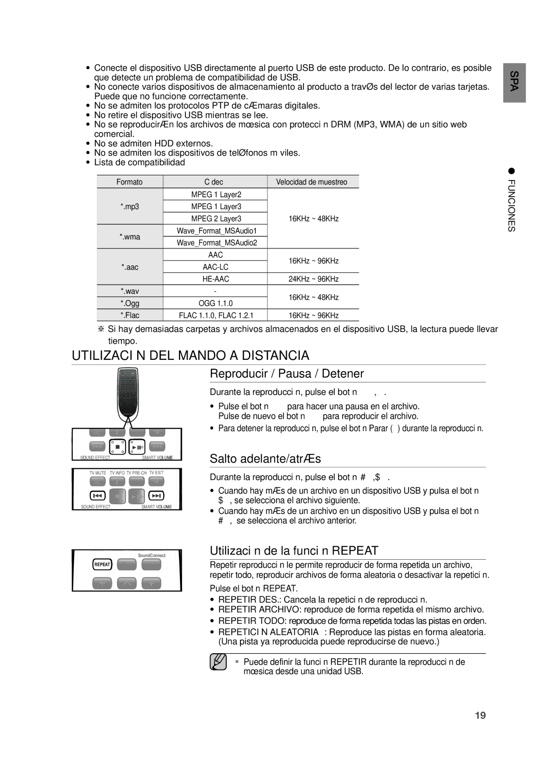 Samsung HW-H551/ZF, HW-H550/ZF manual Utilización DEL Mando a Distancia, Reproducir / Pausa / Detener, Salto adelante/atrás 