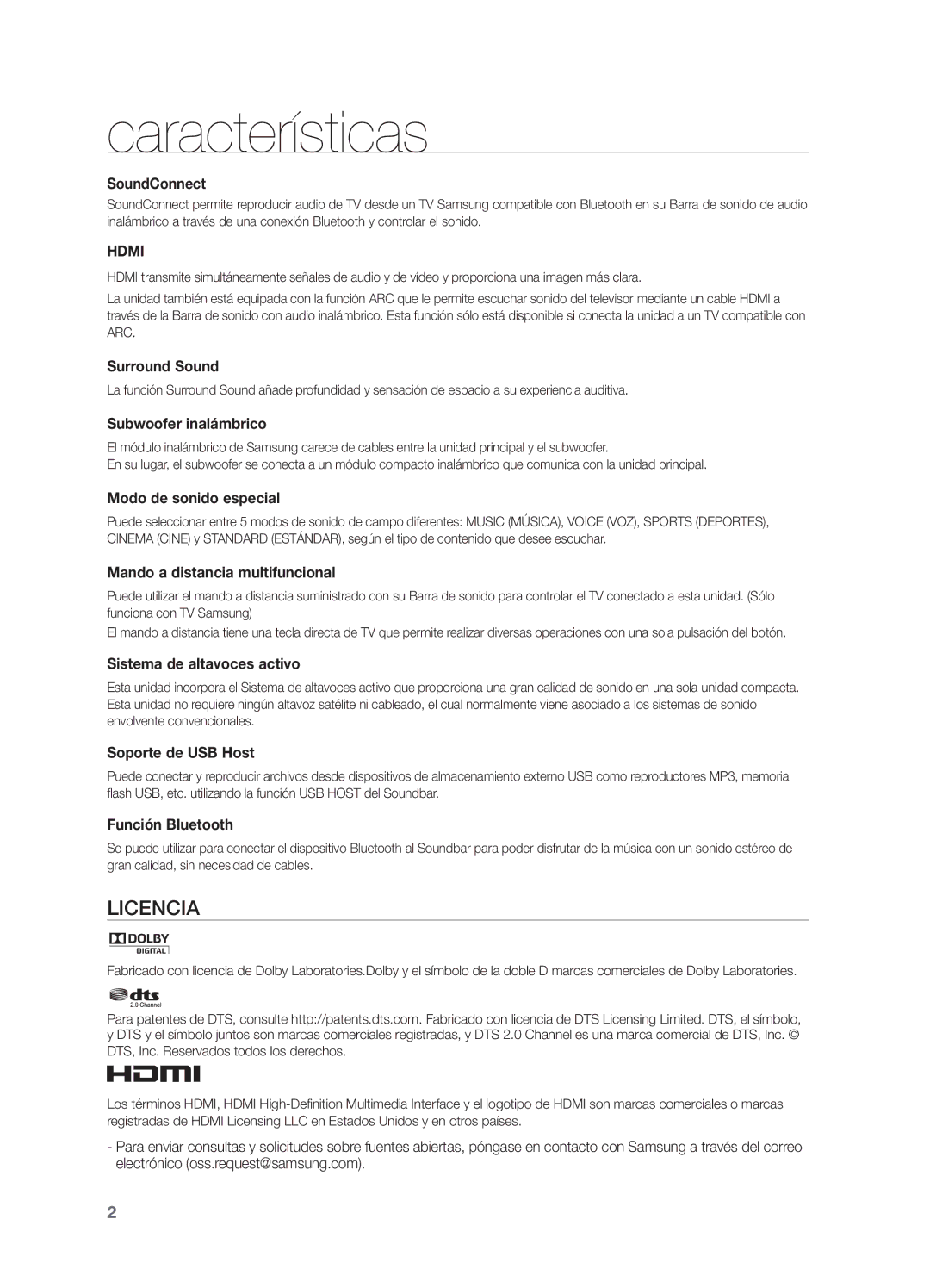 Samsung HW-H550/ZF, HW-H551/ZF manual Características, SoundConnect 