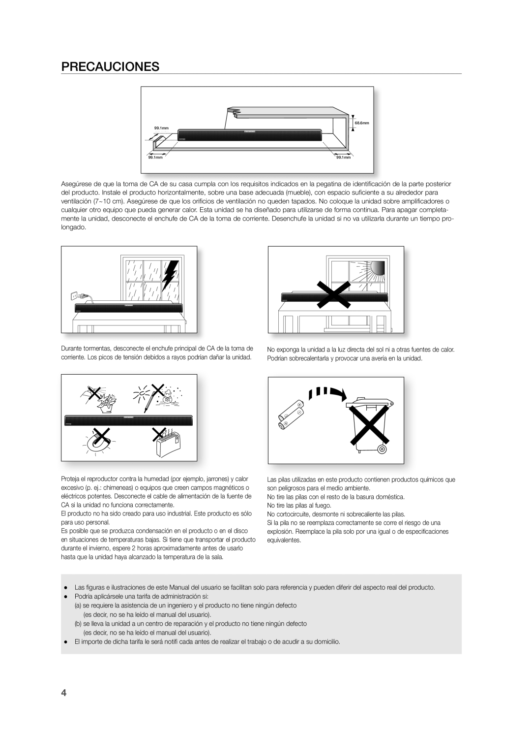 Samsung HW-H550/ZF, HW-H551/ZF manual Precauciones 