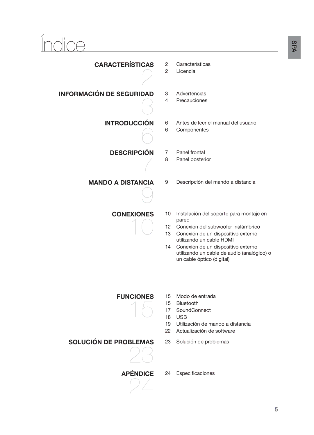 Samsung HW-H551/ZF, HW-H550/ZF manual Índice, Conexiones Funciones Solución DE Problemas Apéndice 