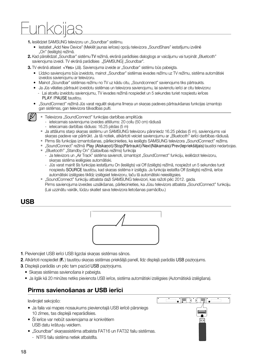 Samsung HW-H551/EN manual Usb, Pirms savienošanas ar USB ierīci 