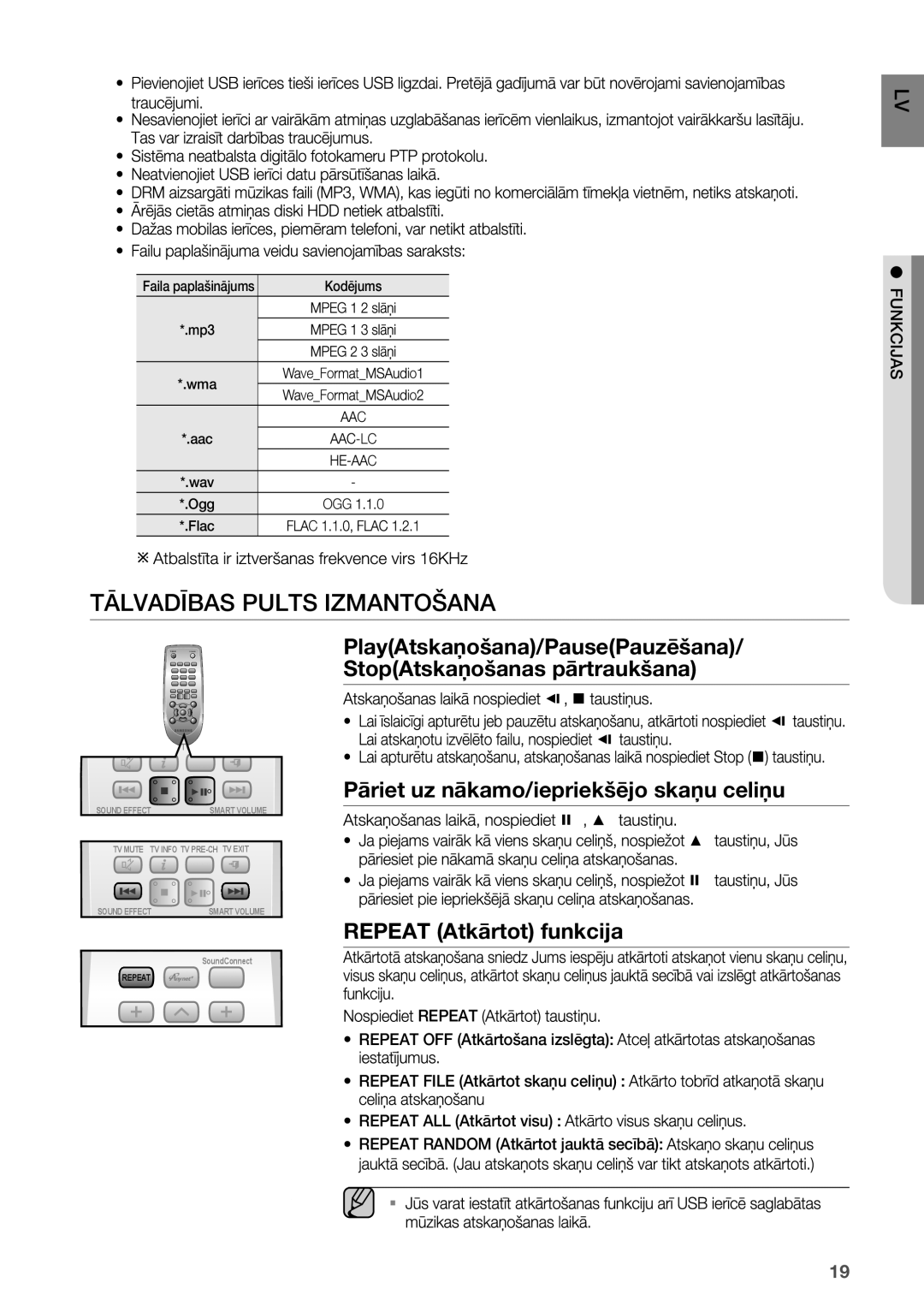 Samsung HW-H551/EN manual Tālvadības Pults Izmantošana, Pāriet uz nākamo/iepriekšējo skaņu celiņu 