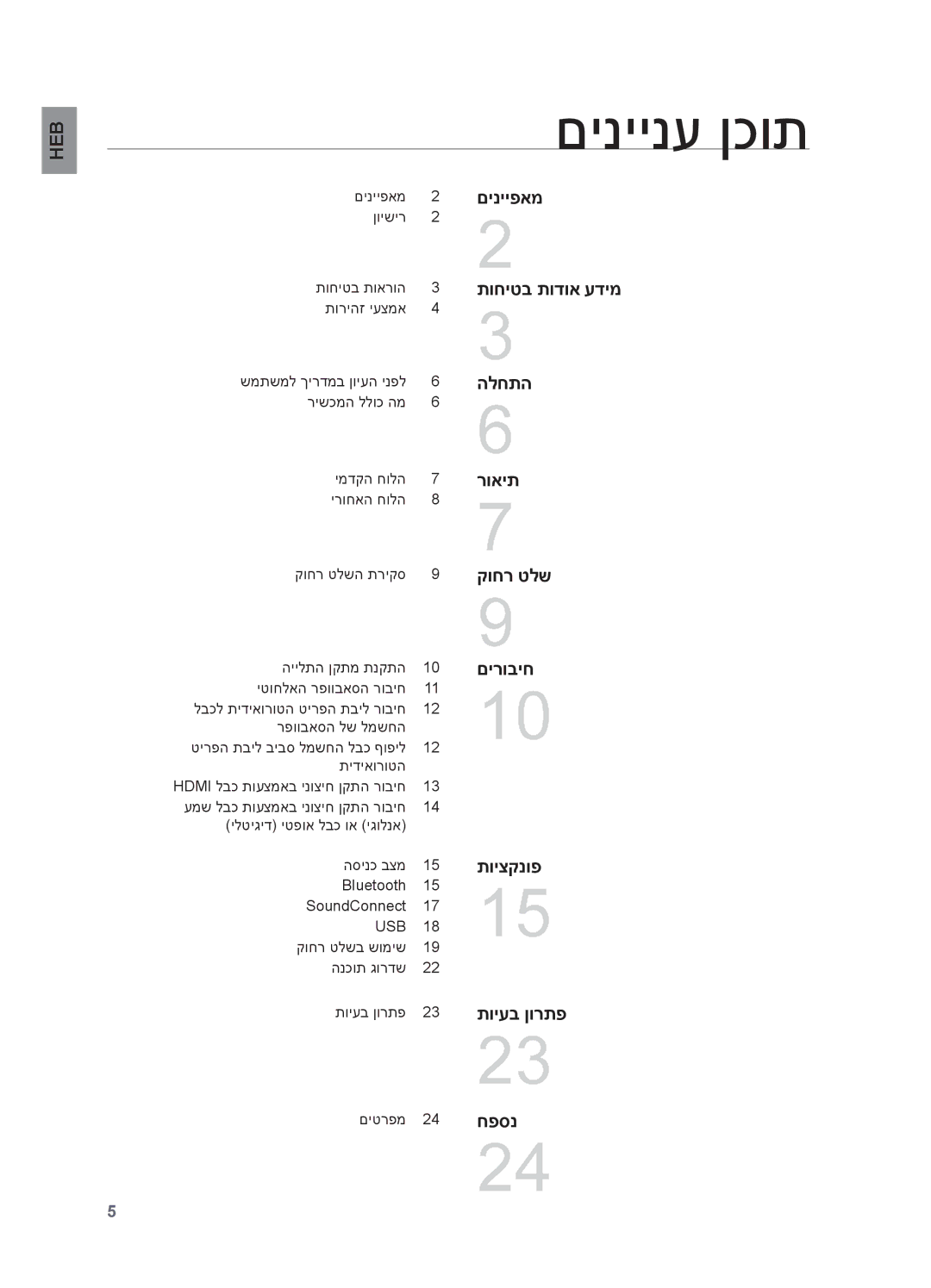 Samsung HW-H550/SQ, HW-H551/SQ manual םיניינע ןכות, םירוביח 