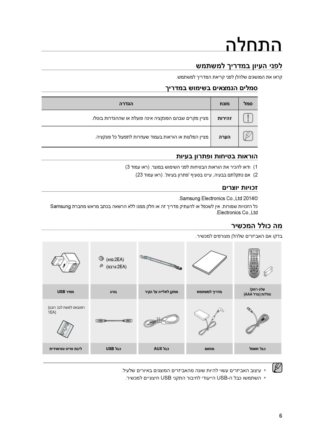 Samsung HW-H551/SQ, HW-H550/SQ manual הלחתה, שמתשמל ךירדמב ןויעה ינפל, רישכמה ללוכ המ 