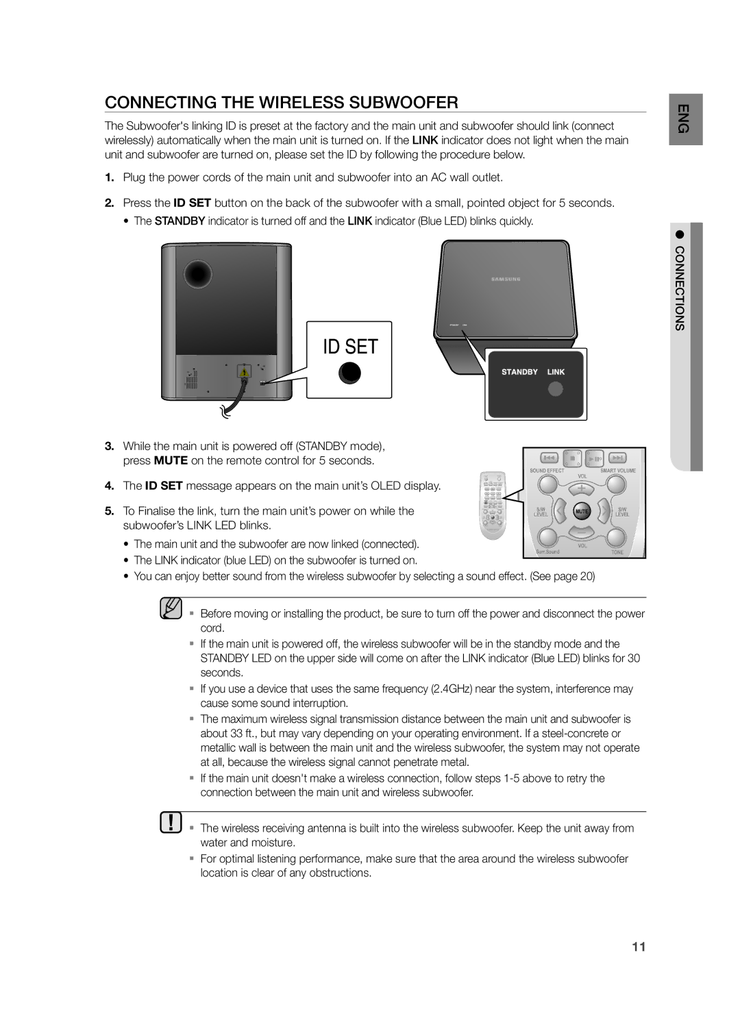 Samsung HW-H550/SQ, HW-H551/SQ manual Connecting the Wireless Subwoofer, Connections 