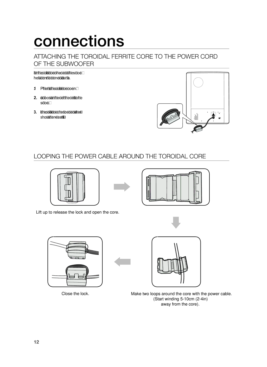 Samsung HW-H551/SQ, HW-H550/SQ manual Looping the Power Cable around the Toroidal Core 