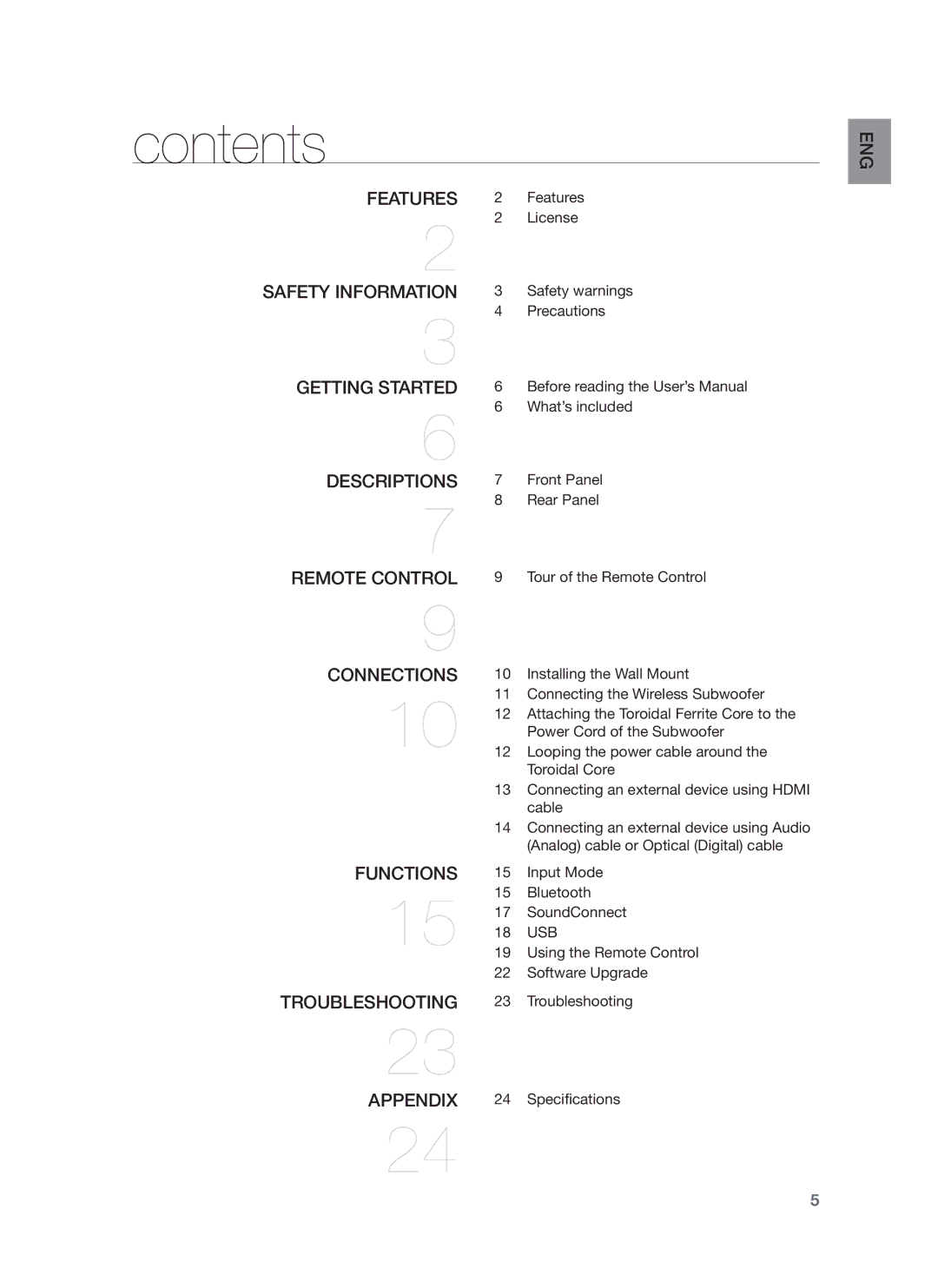 Samsung HW-H550/SQ, HW-H551/SQ manual Contents 