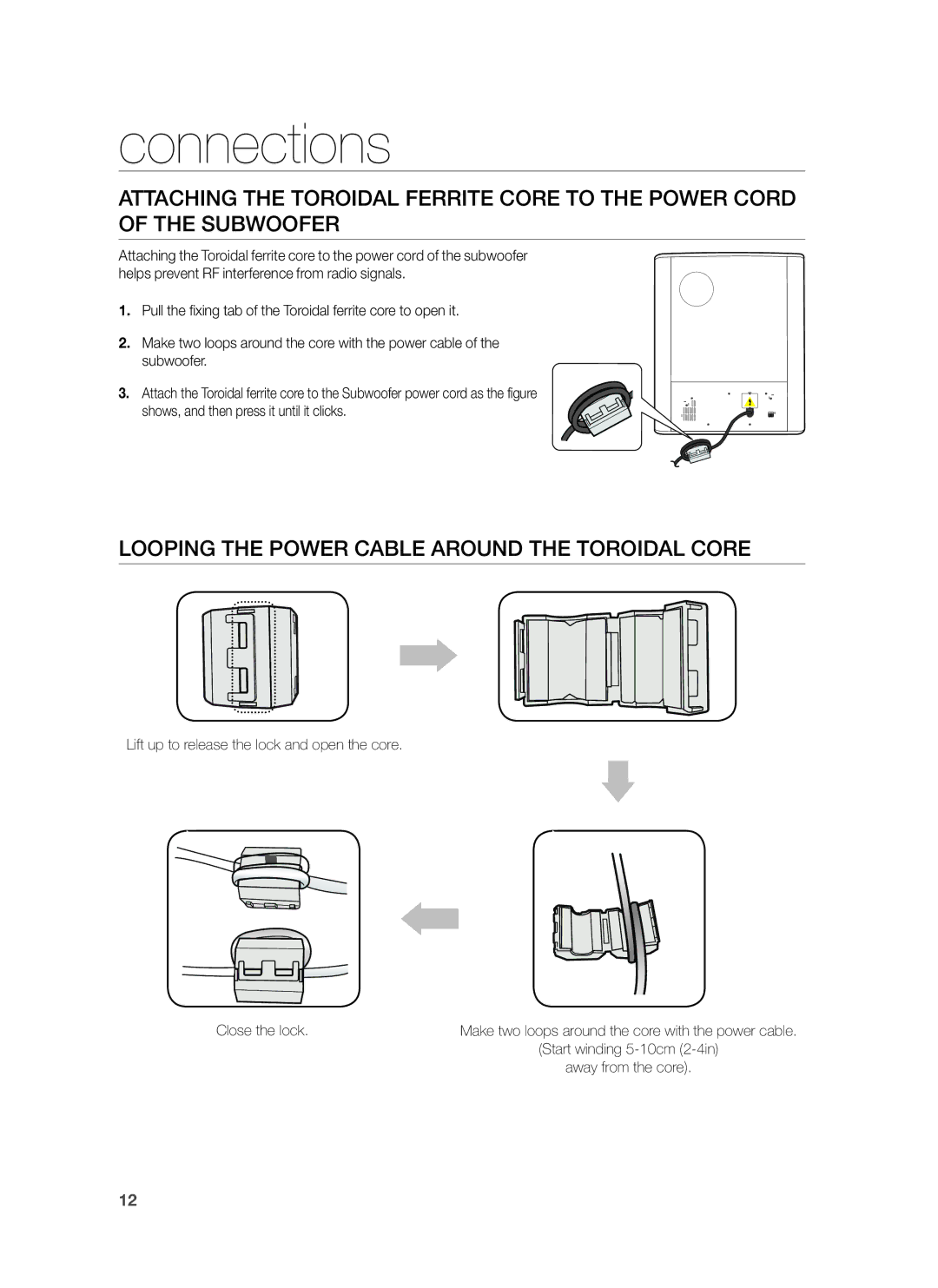 Samsung HW-H551/TK, HW-H551/EN, HW-H551/ZF manual Looping the Power Cable around the Toroidal Core 