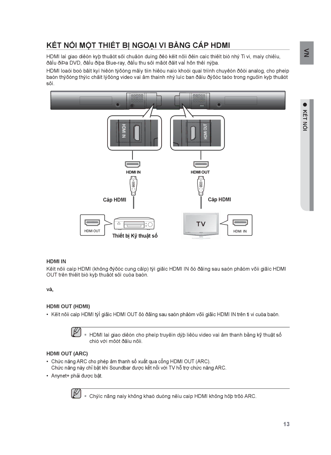 Samsung HW-H551/XV manual KẾT NỐI MỘT Thiết BỊ Ngoại VI Bằng CÁP Hdmi, Cáp Hdmi, Thiết bị Kỹ thuật số, Hdmi OUT Hdmi 