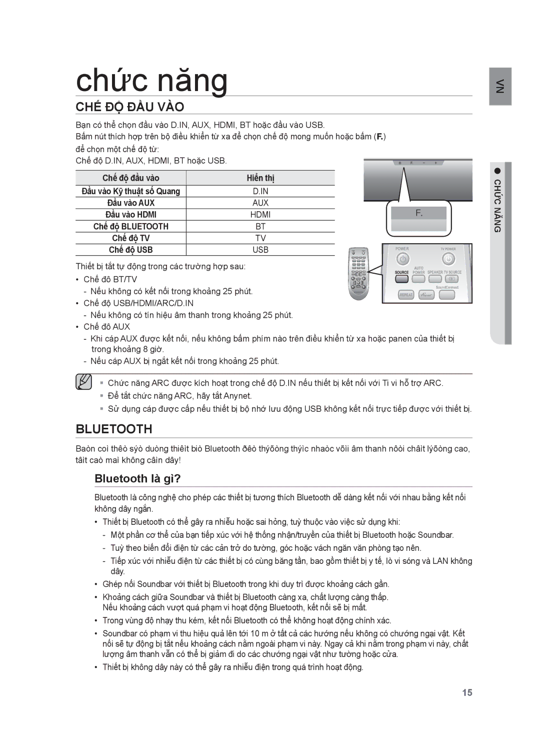 Samsung HW-H551/XV manual Chức năng, Chế Độ Đầu Vào, Bluetooth là gì?, Vn Ăng Cứn Ch 