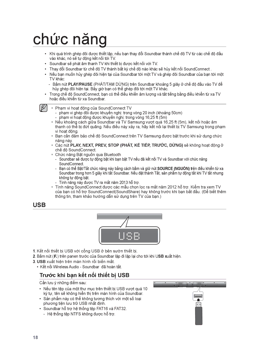 Samsung HW-H551/XV manual Usb, Trước khi bạn kết nối thiết bị USB 