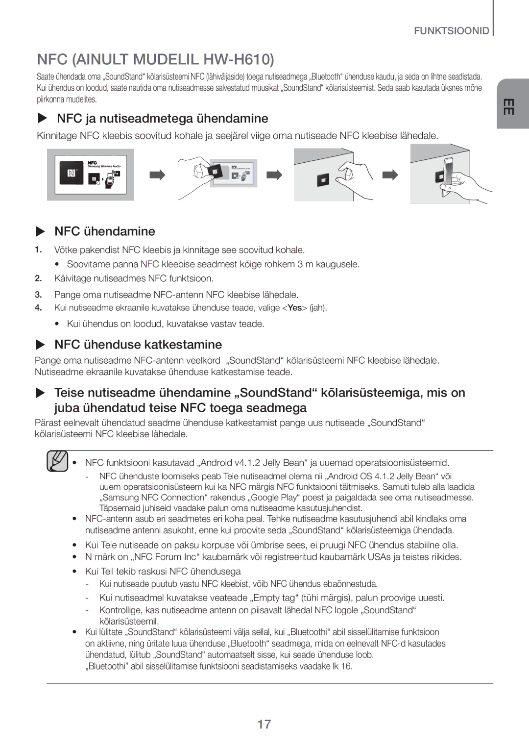 Samsung HW-H600/EN manual NFC Ainult Mudelil HW-H610,  NFC ja nutiseadmetega ühendamine,  NFC ühendamine 