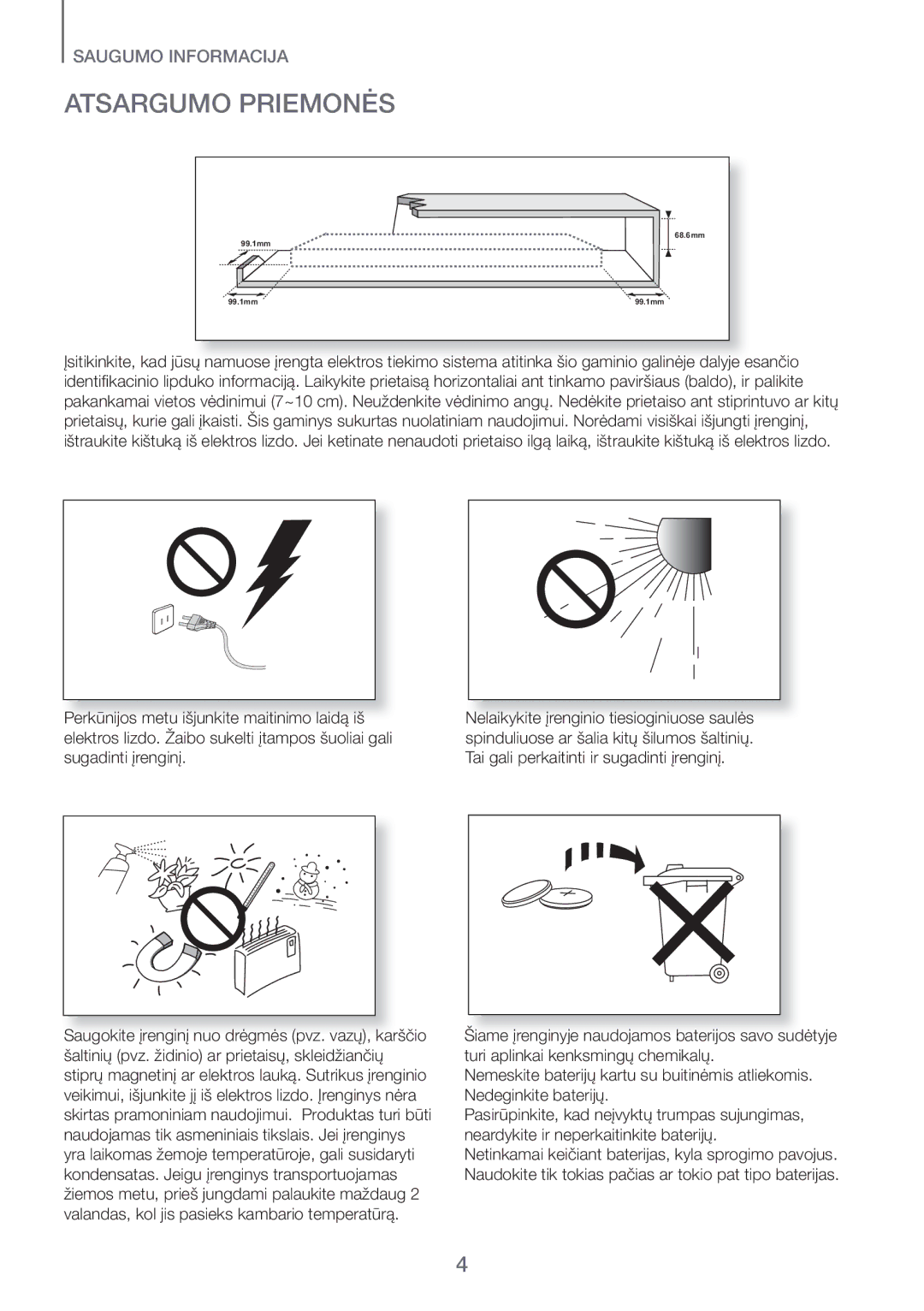 Samsung HW-H600/EN manual Atsargumo Priemonės 