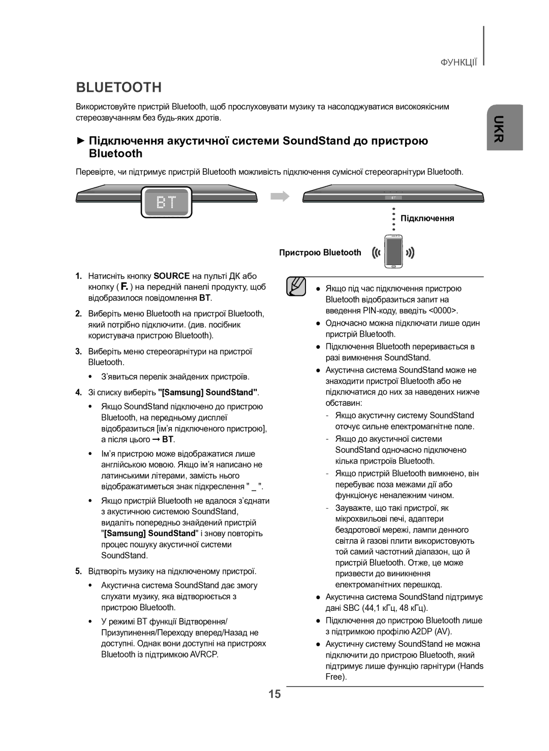 Samsung HW-H600/RU Підключення Пристрою Bluetooth, Зі списку виберіть Samsung SoundStand, Bluetooth із підтримкою Avrcp 