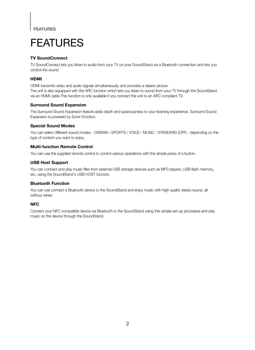 Samsung HW-H600/SQ manual Features, TV SoundConnect 