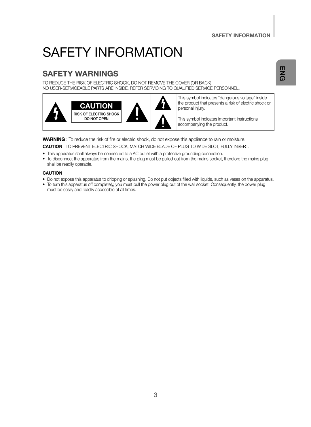 Samsung HW-H600/SQ manual Safety Information, Safety Warnings 