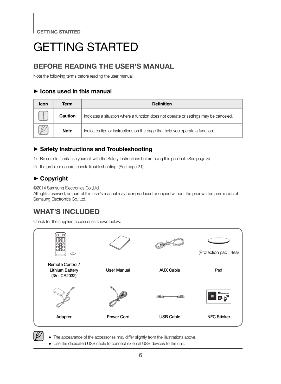 Samsung HW-H600/SQ manual Getting Started, Before Reading the USER’S Manual, WHAT’S Included 