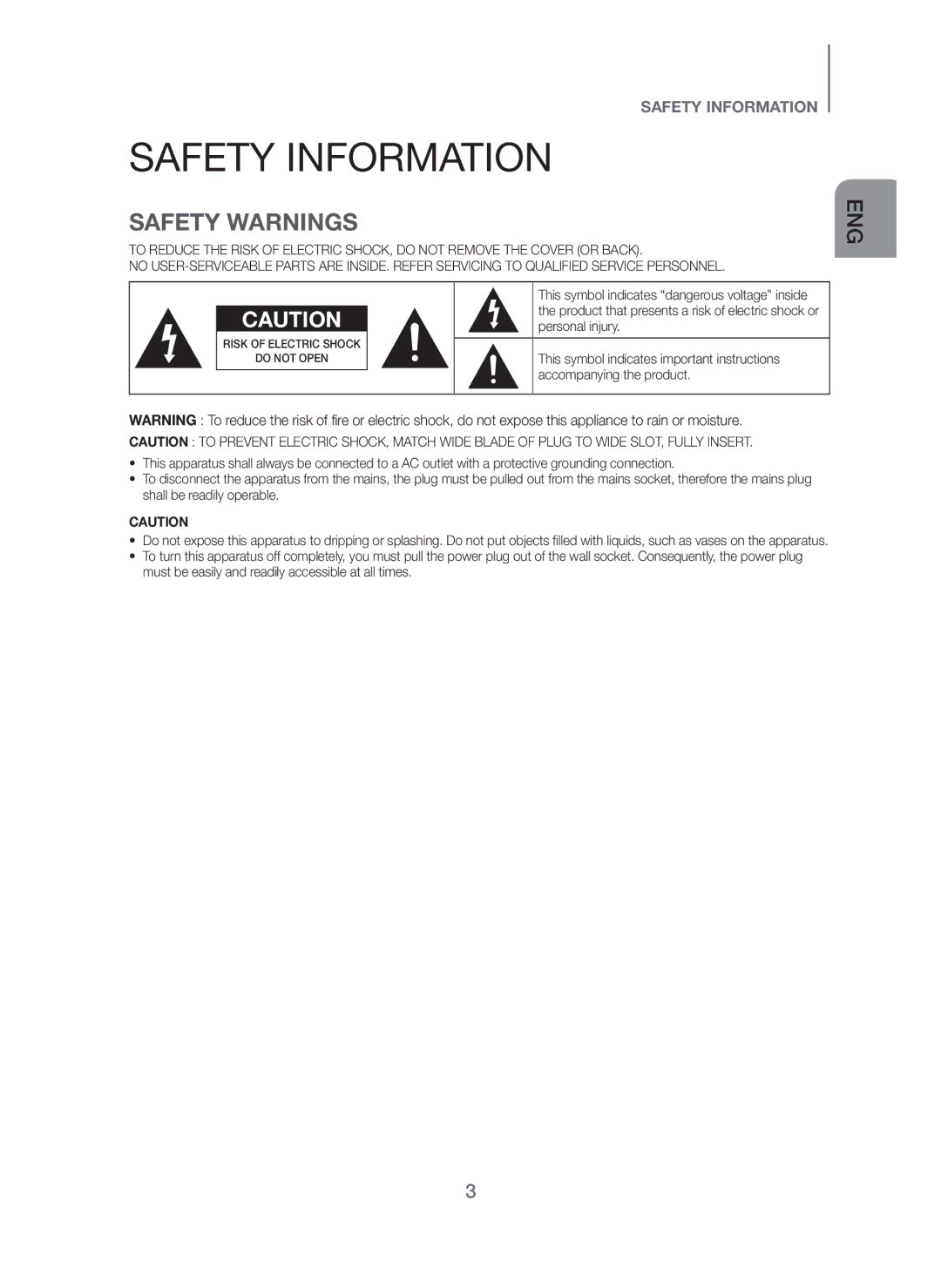 Samsung HW-H600/XV manual Safety Information, Safety Warnings 