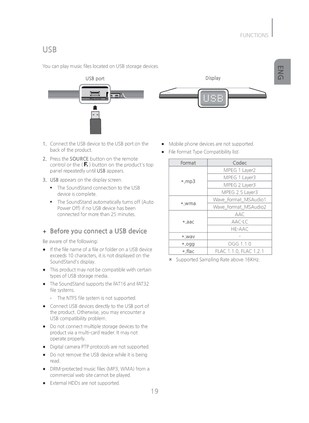 Samsung HW-H600/ZA manual Usb, + Before you connect a USB device 