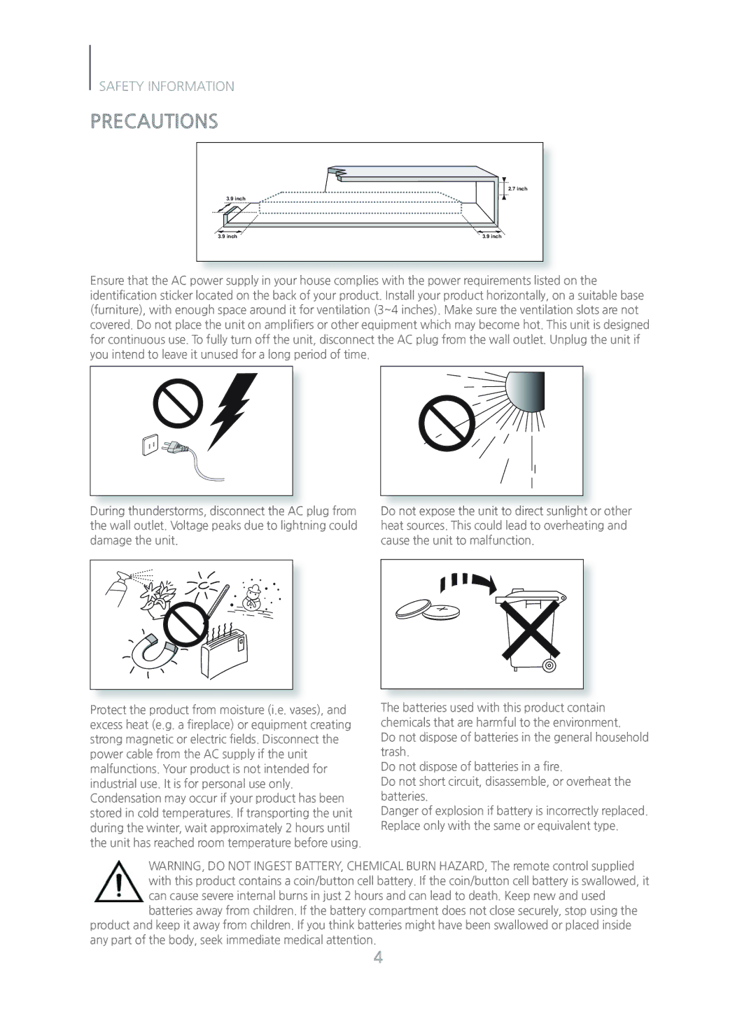 Samsung HW-H600/ZA manual Precautions 