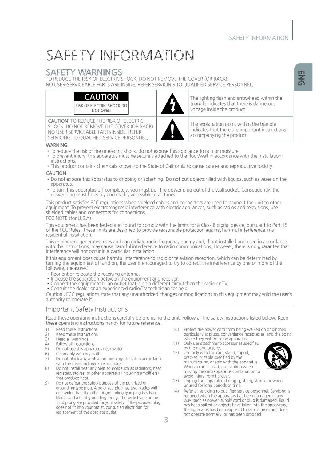 Samsung HW-H600/ZA manual Safety Information, Safety Warnings, Important Safety Instructions 
