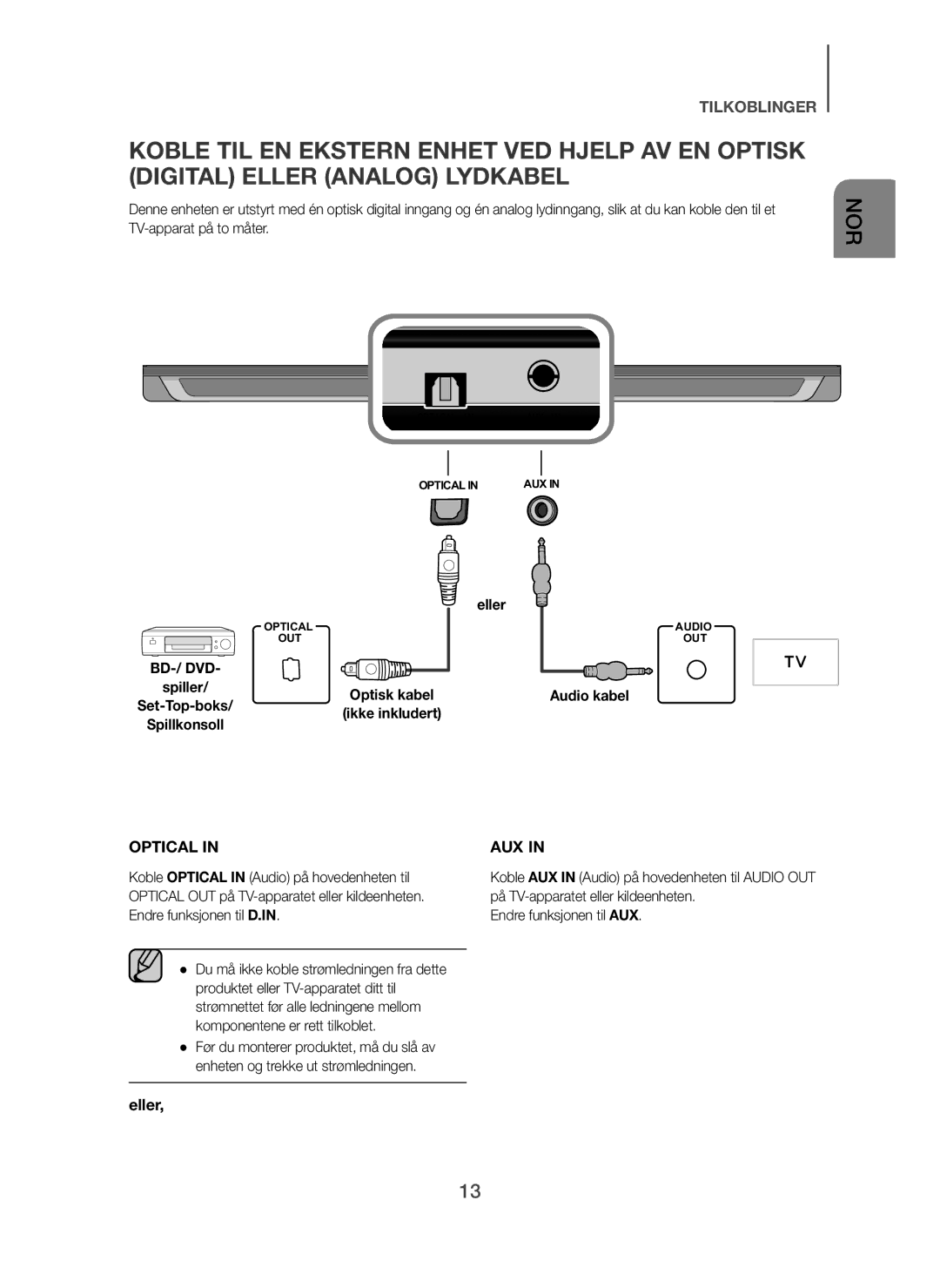 Samsung HW-H600/XE, HW-H610/XE manual Eller, Endre funksjonen til AUX 