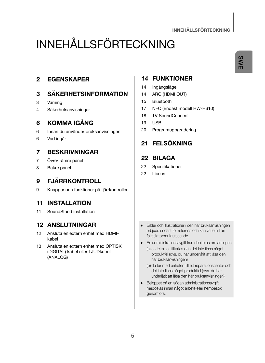 Samsung HW-H610/XE, HW-H600/XE manual Innehållsförteckning, Anslutningar 