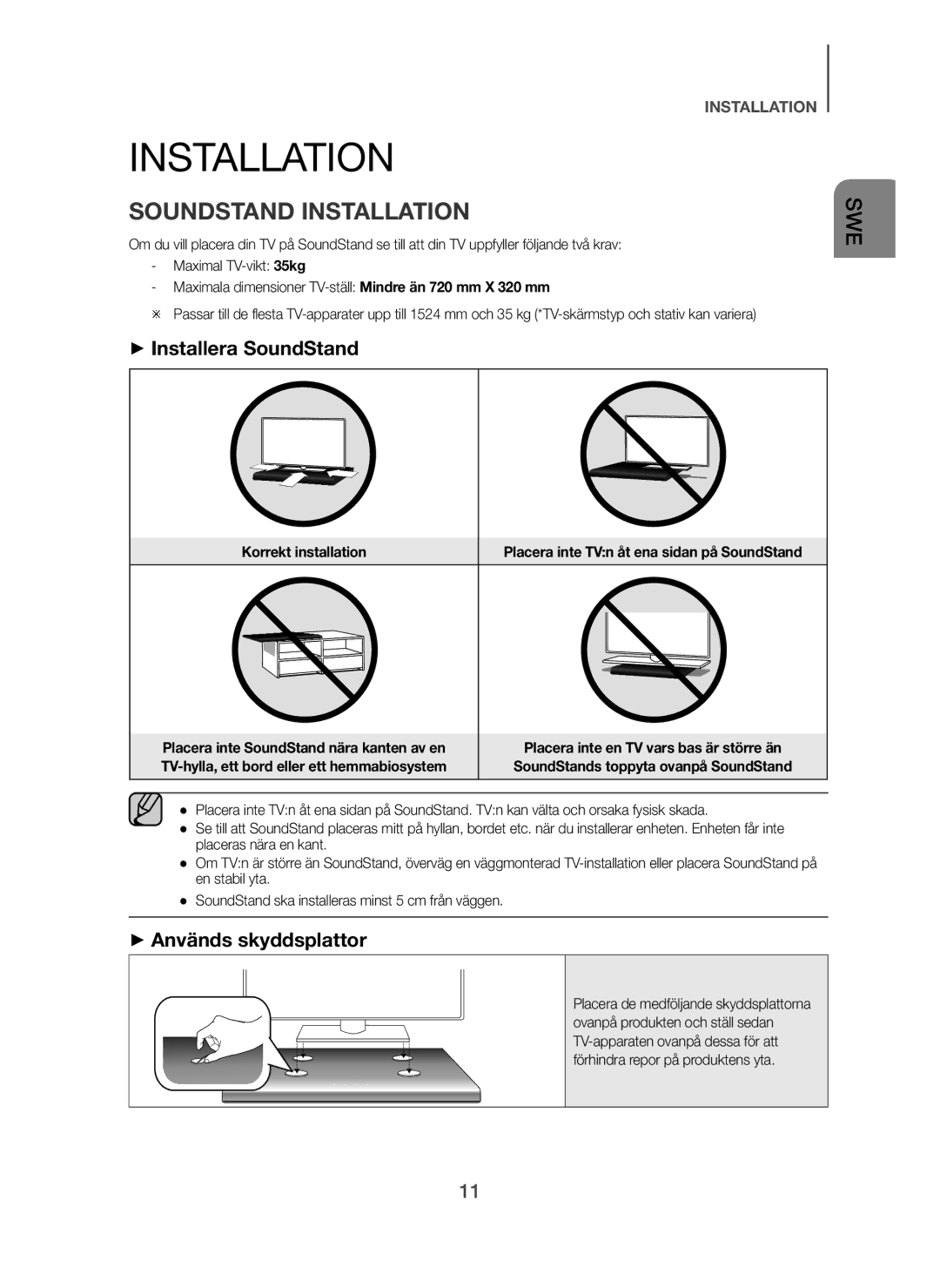 Samsung HW-H610/XE, HW-H600/XE manual + Installera SoundStand, + Används skyddsplattor 