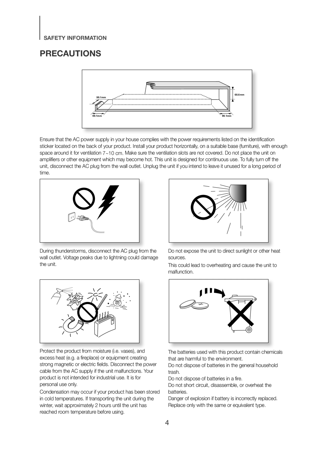 Samsung HW-H610/XE, HW-H600/XE manual Precautions 