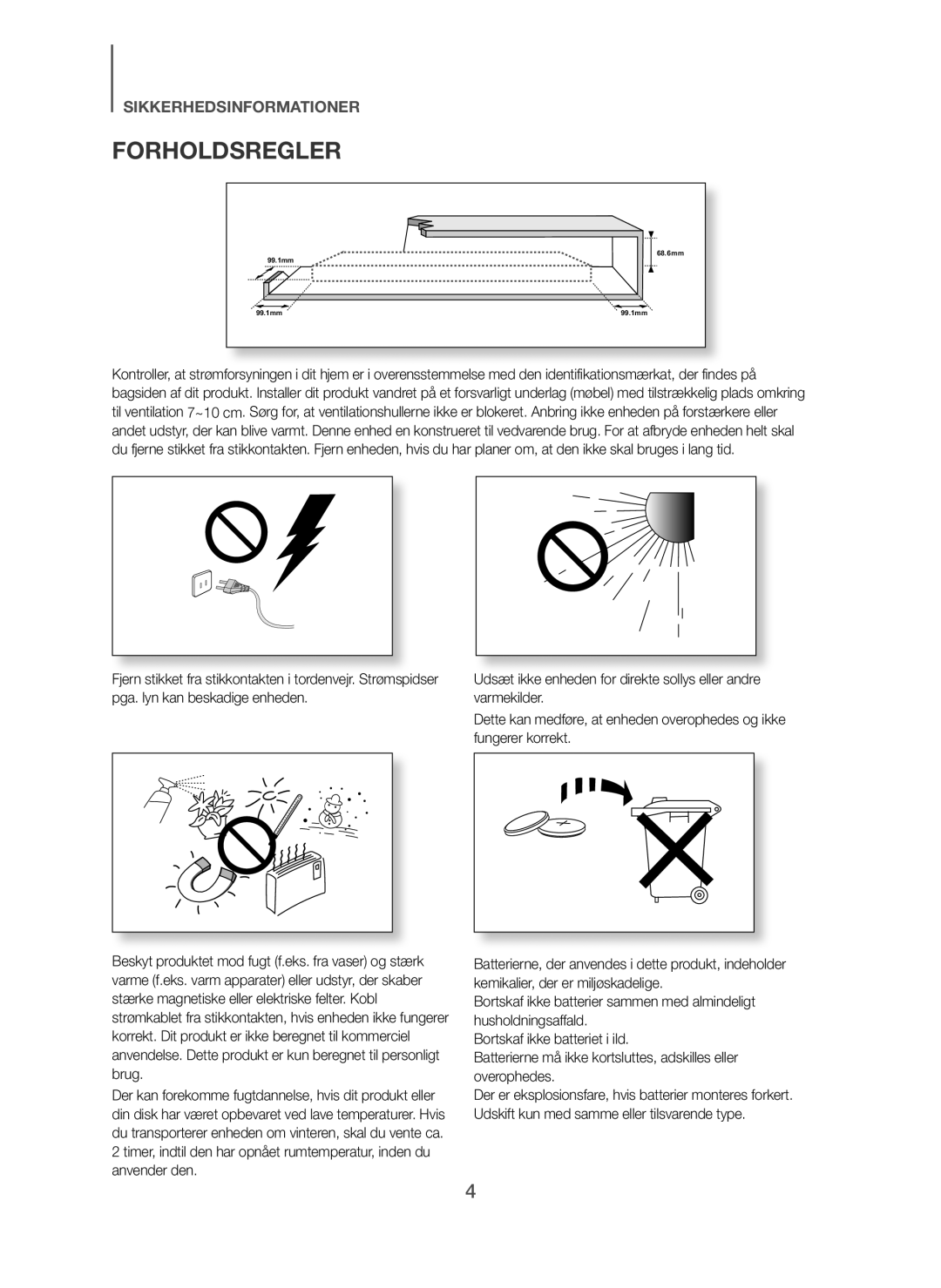 Samsung HW-H610/XE, HW-H600/XE manual Forholdsregler 