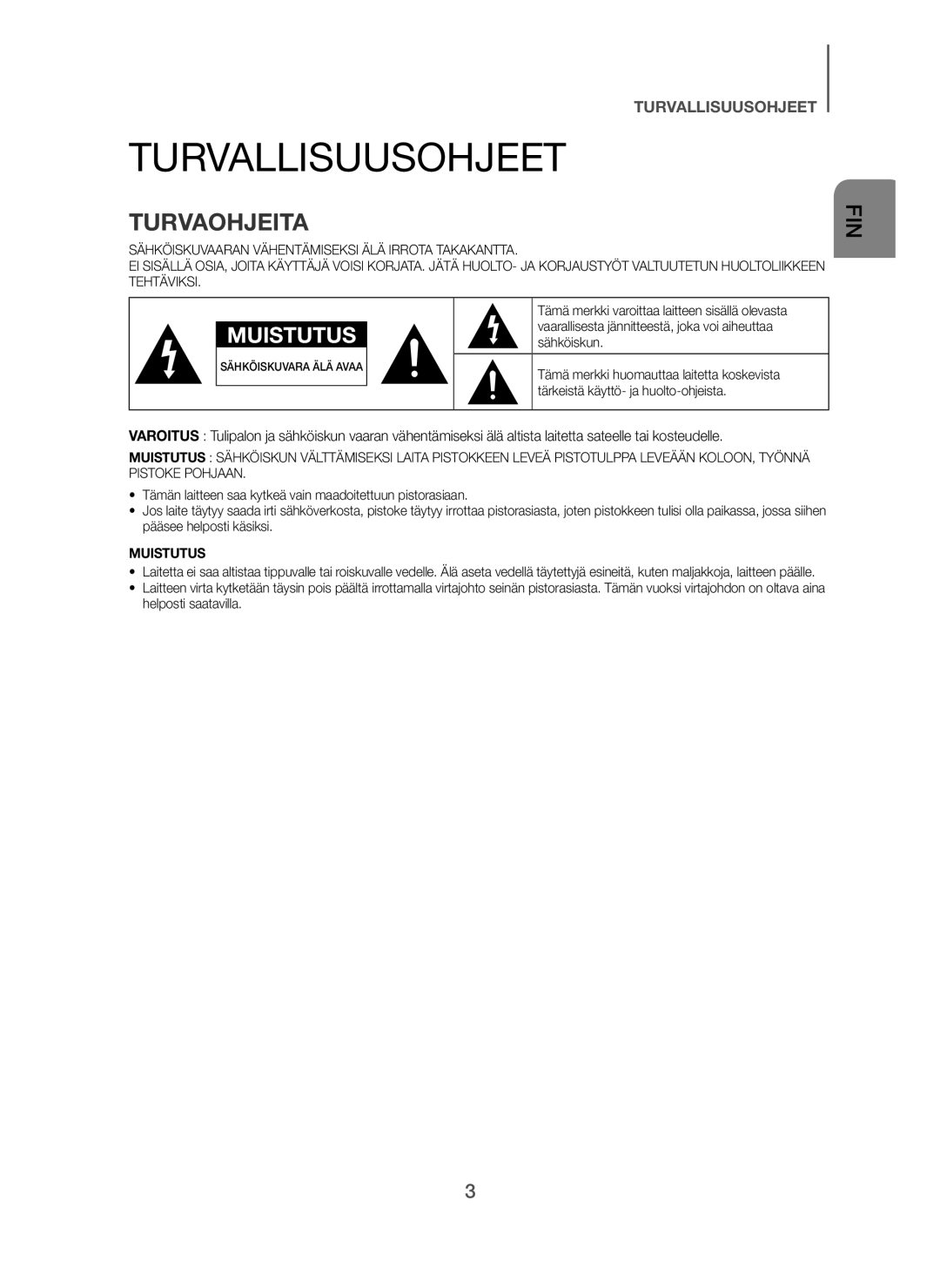 Samsung HW-H610/XE, HW-H600/XE manual Turvallisuusohjeet, Turvaohjeita 