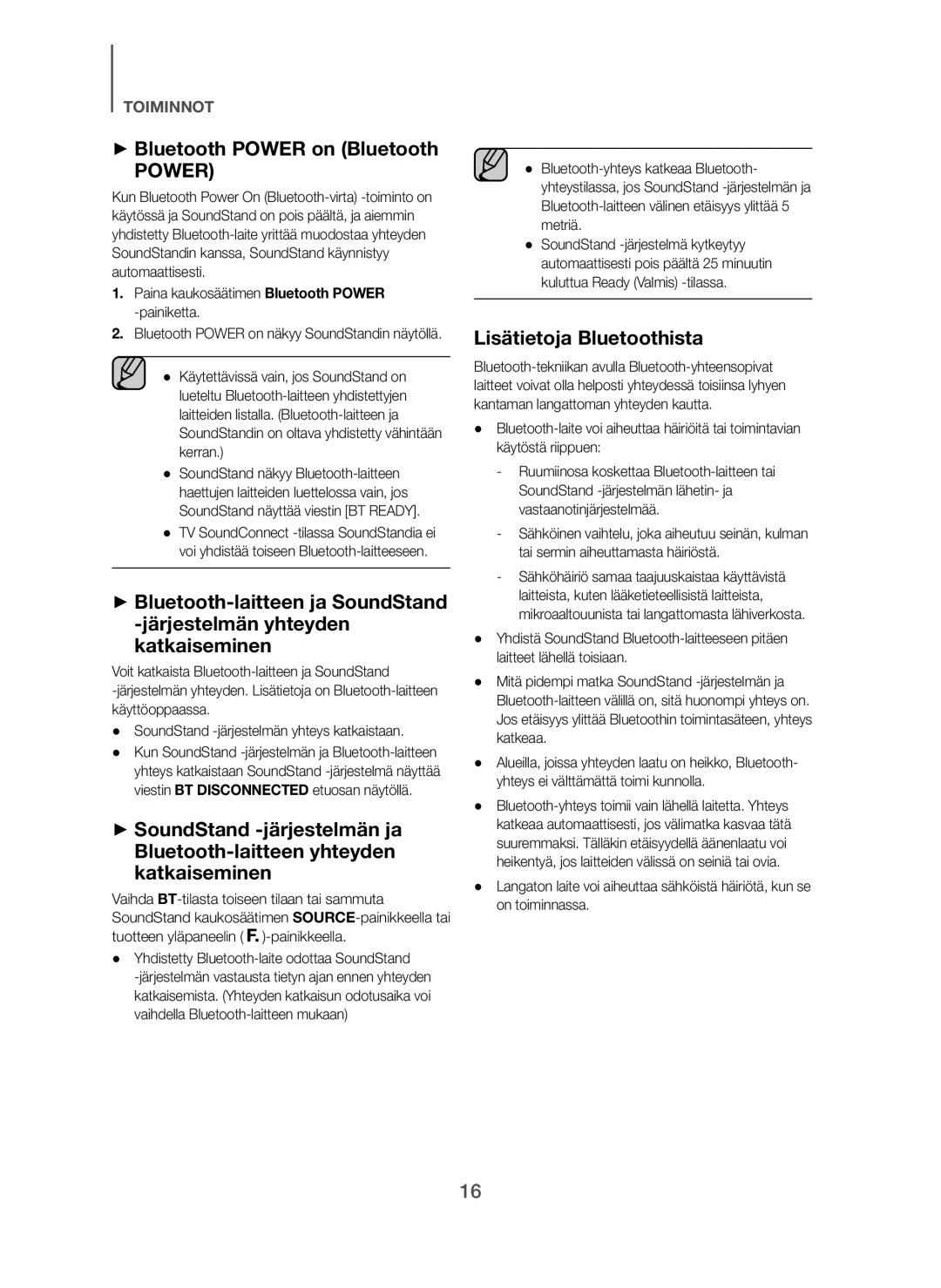 Samsung HW-H600/XE, HW-H610/XE manual Lisätietoja Bluetoothista, Paina kaukosäätimen Bluetooth Power -painiketta 