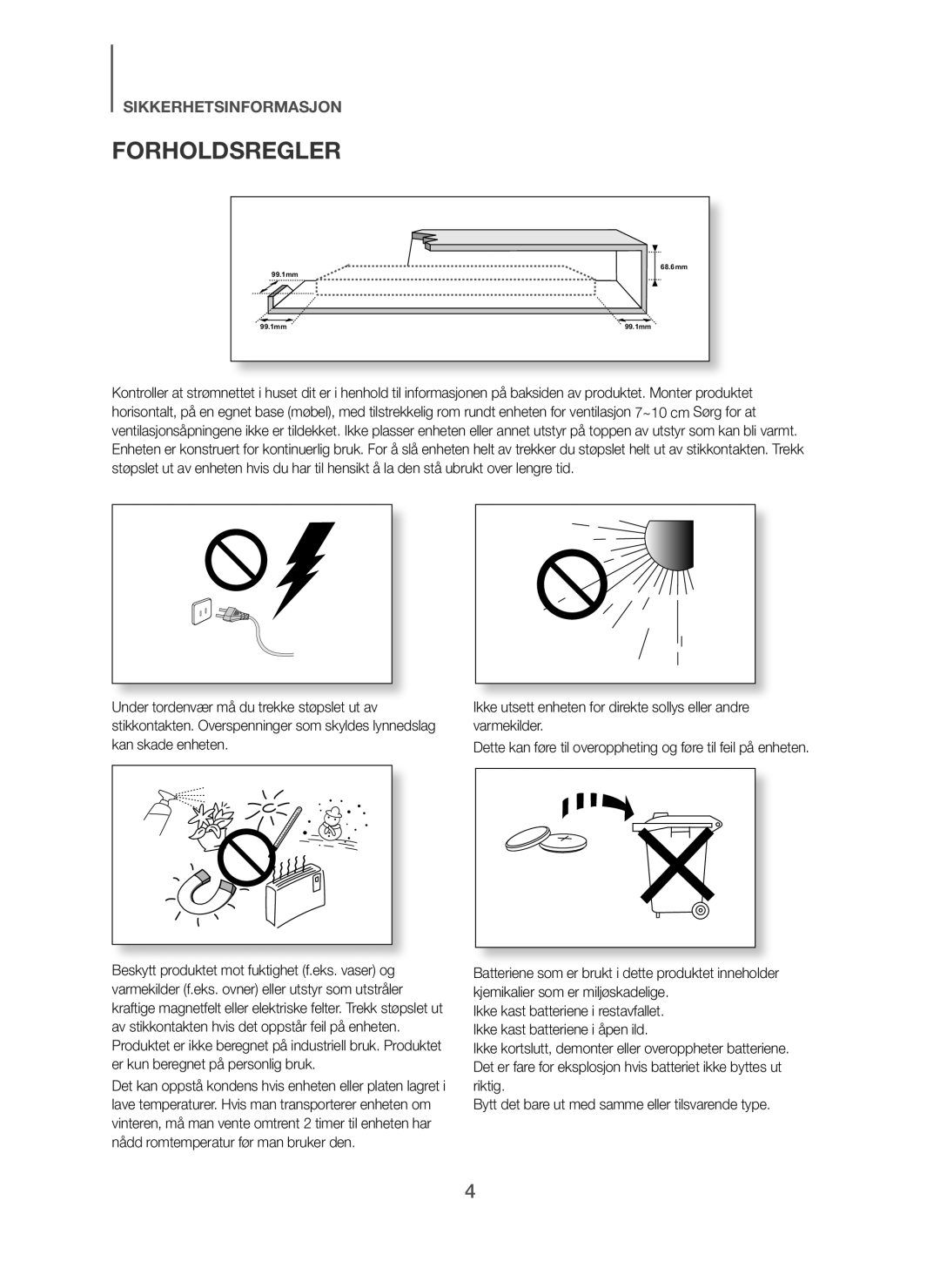 Samsung HW-H610/XE, HW-H600/XE manual Forholdsregler 