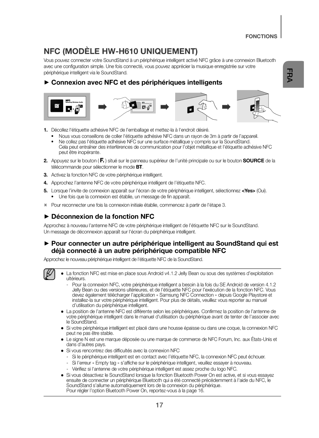 Samsung HW-H600/ZF, HW-H610/ZF manual NFC Modèle HW-H610 Uniquement, + Connexion avec NFC et des périphériques intelligents 