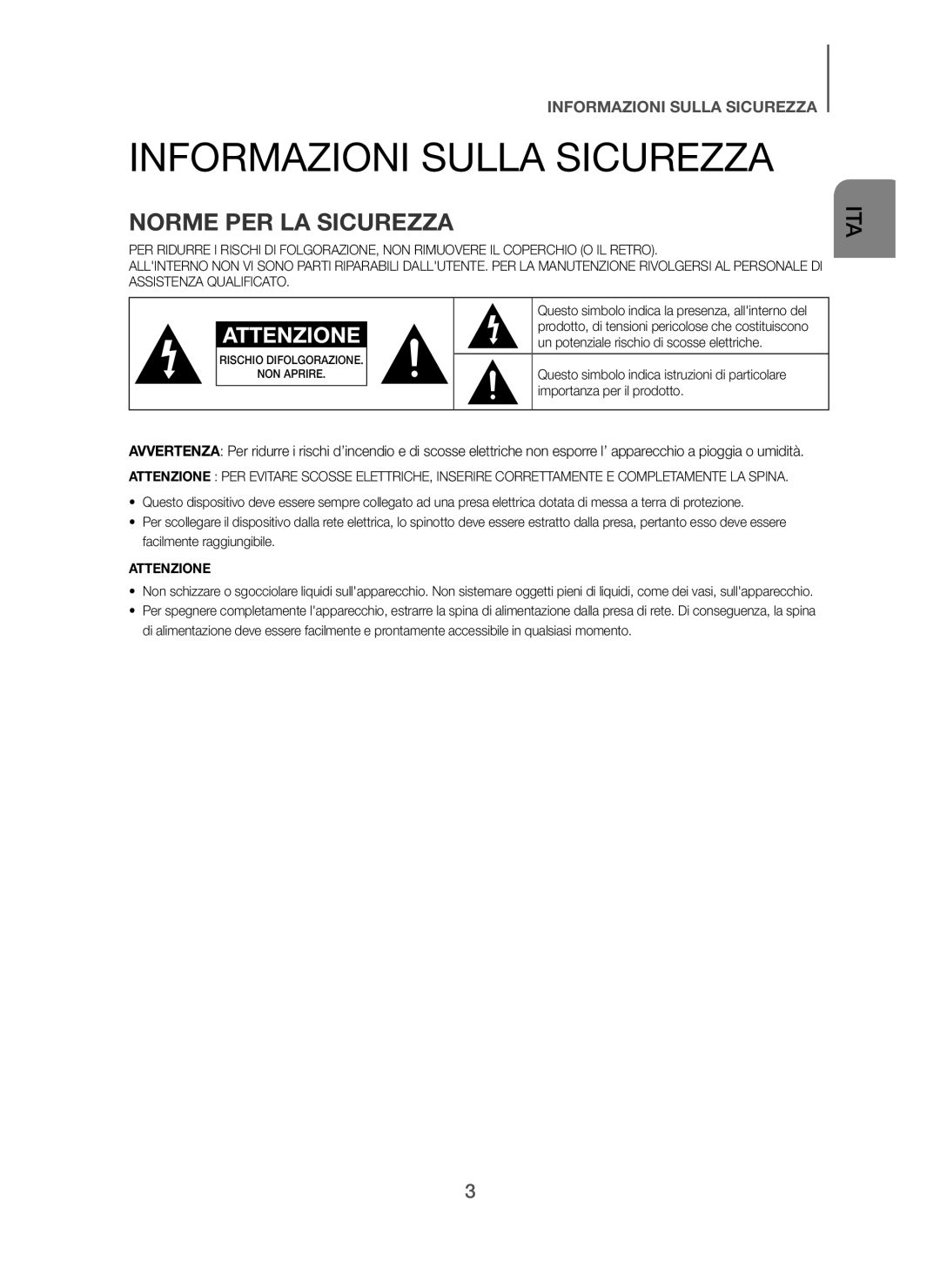 Samsung HW-H610/ZF, HW-H600/ZF manual Informazioni Sulla Sicurezza, Norme PER LA Sicurezza 