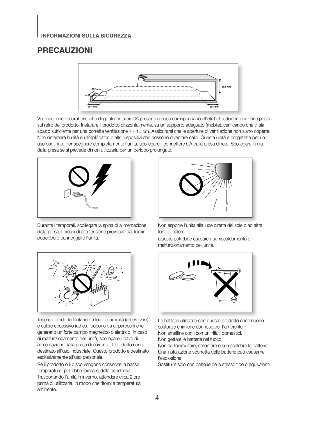 Samsung HW-H600/ZF, HW-H610/ZF manual Precauzioni 