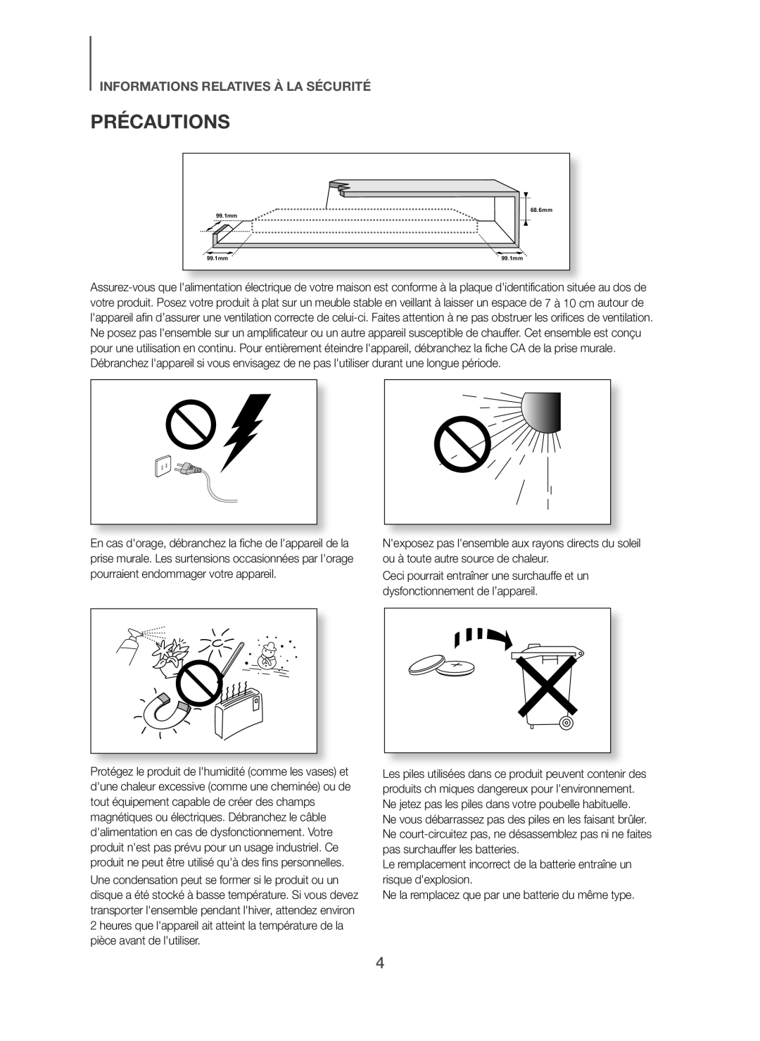 Samsung HW-H610/ZF, HW-H600/ZF manual Précautions 