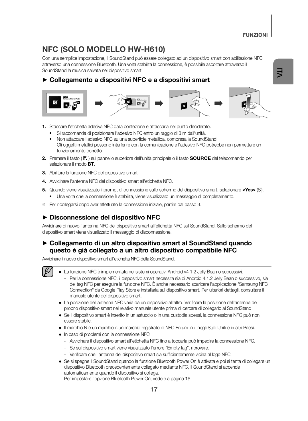 Samsung HW-H610/ZF, HW-H600/ZF manual NFC Solo Modello HW-H610, + Collegamento a dispositivi NFC e a dispositivi smart 