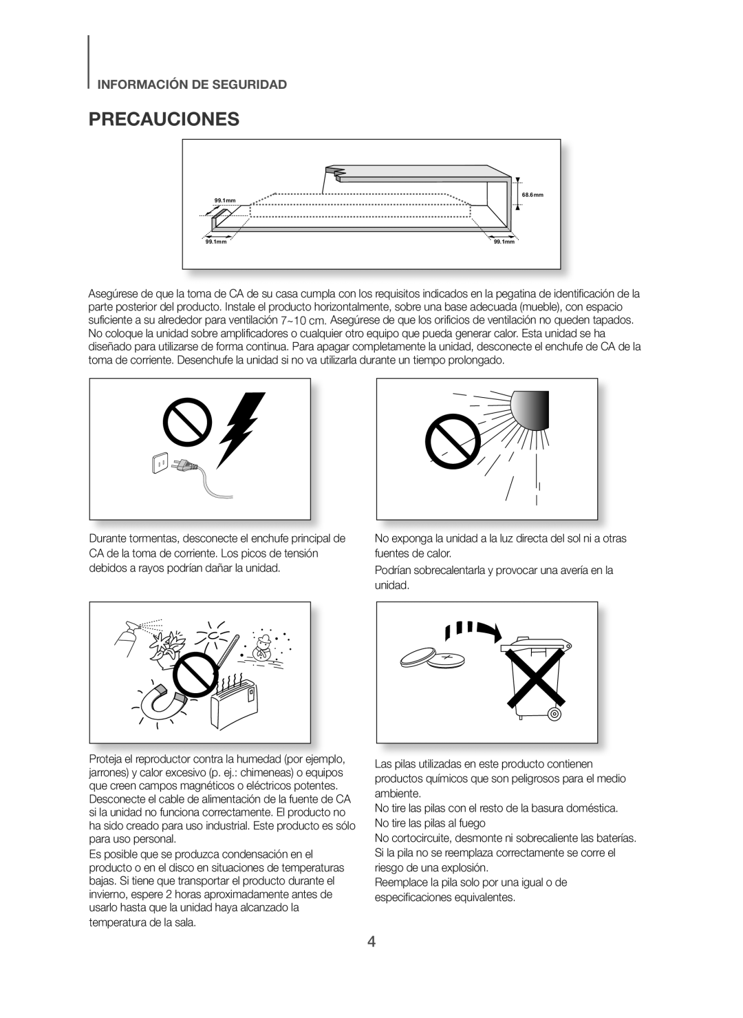 Samsung HW-H610/ZF, HW-H600/ZF manual Precauciones 