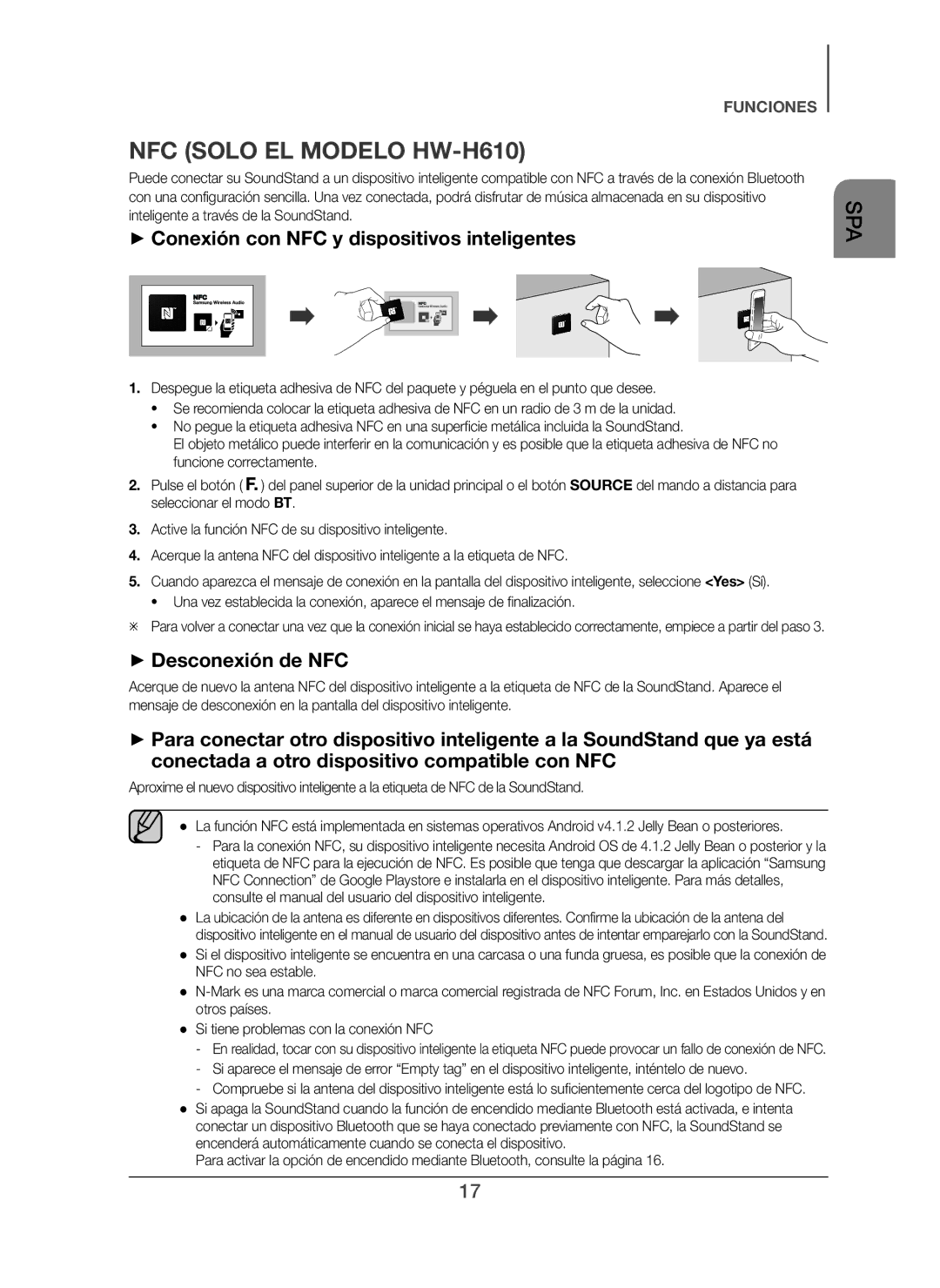 Samsung HW-H600/ZF manual NFC Solo EL Modelo HW-H610, + Conexión con NFC y dispositivos inteligentes, + Desconexión de NFC 