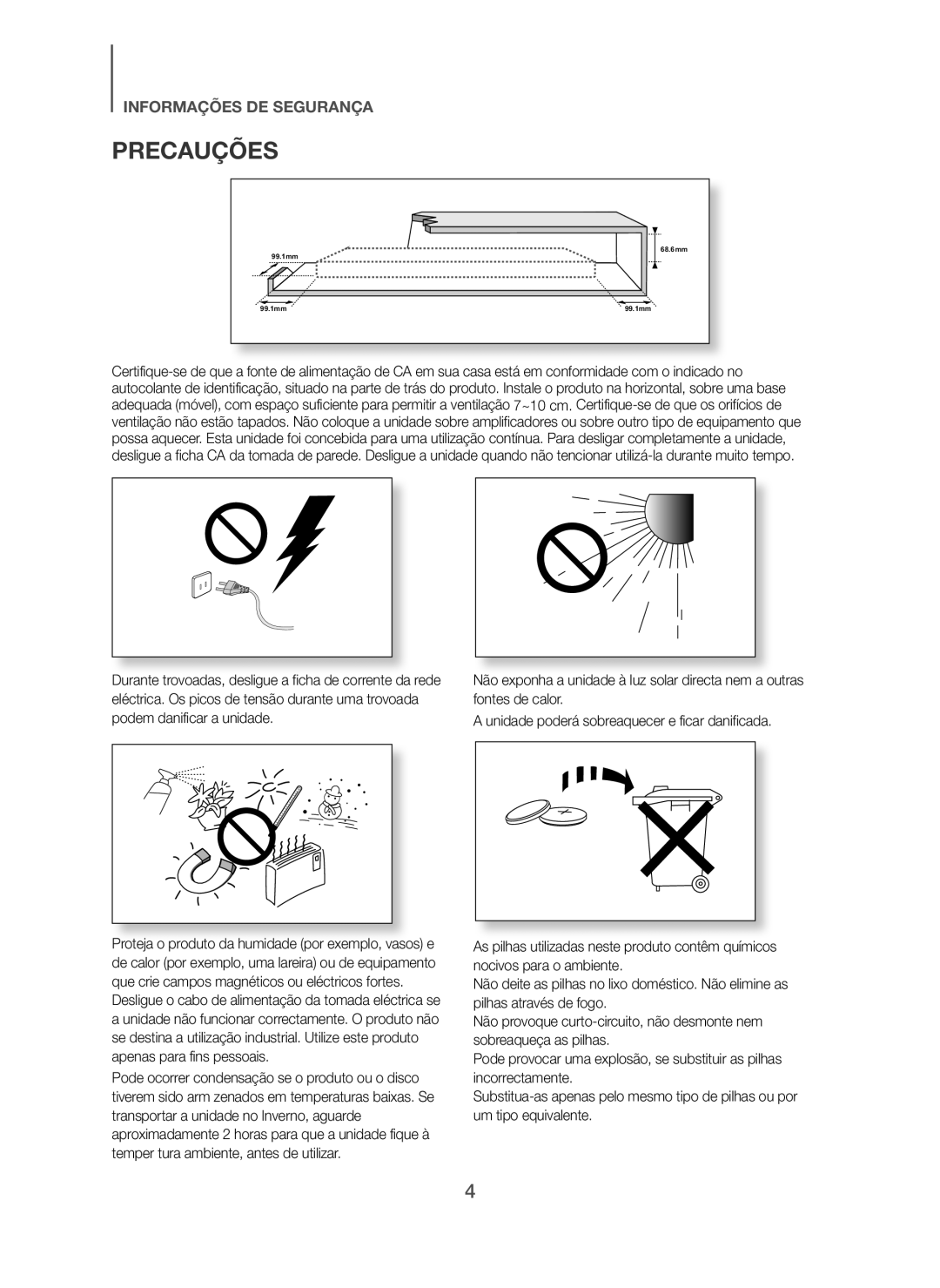 Samsung HW-H600/ZF, HW-H610/ZF manual Precauções 