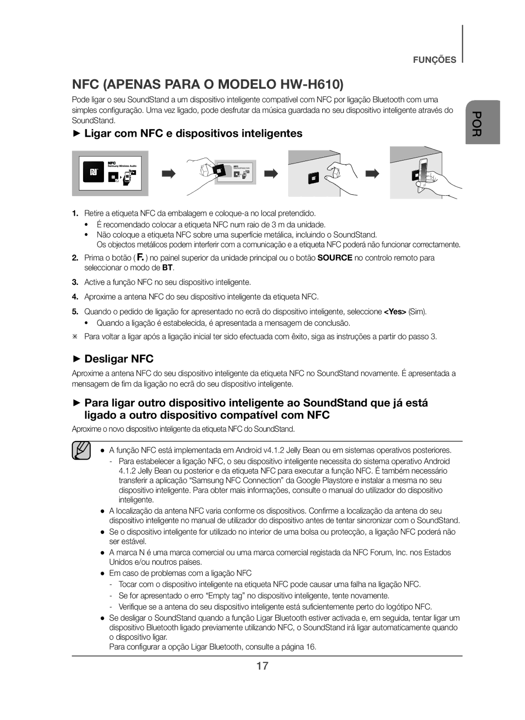 Samsung HW-H610/ZF manual NFC Apenas Para O Modelo HW-H610, + Ligar com NFC e dispositivos inteligentes, + Desligar NFC 