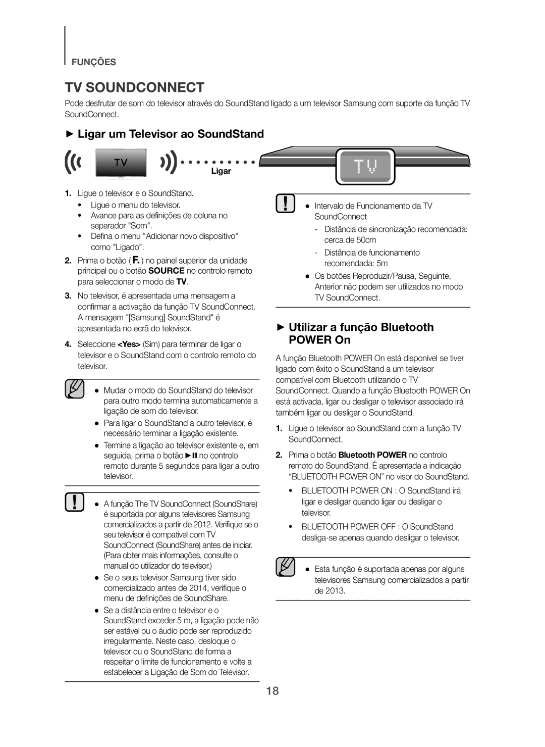 Samsung HW-H600/ZF, HW-H610/ZF manual + Ligar um Televisor ao SoundStand, + Utilizar a função Bluetooth Power On 