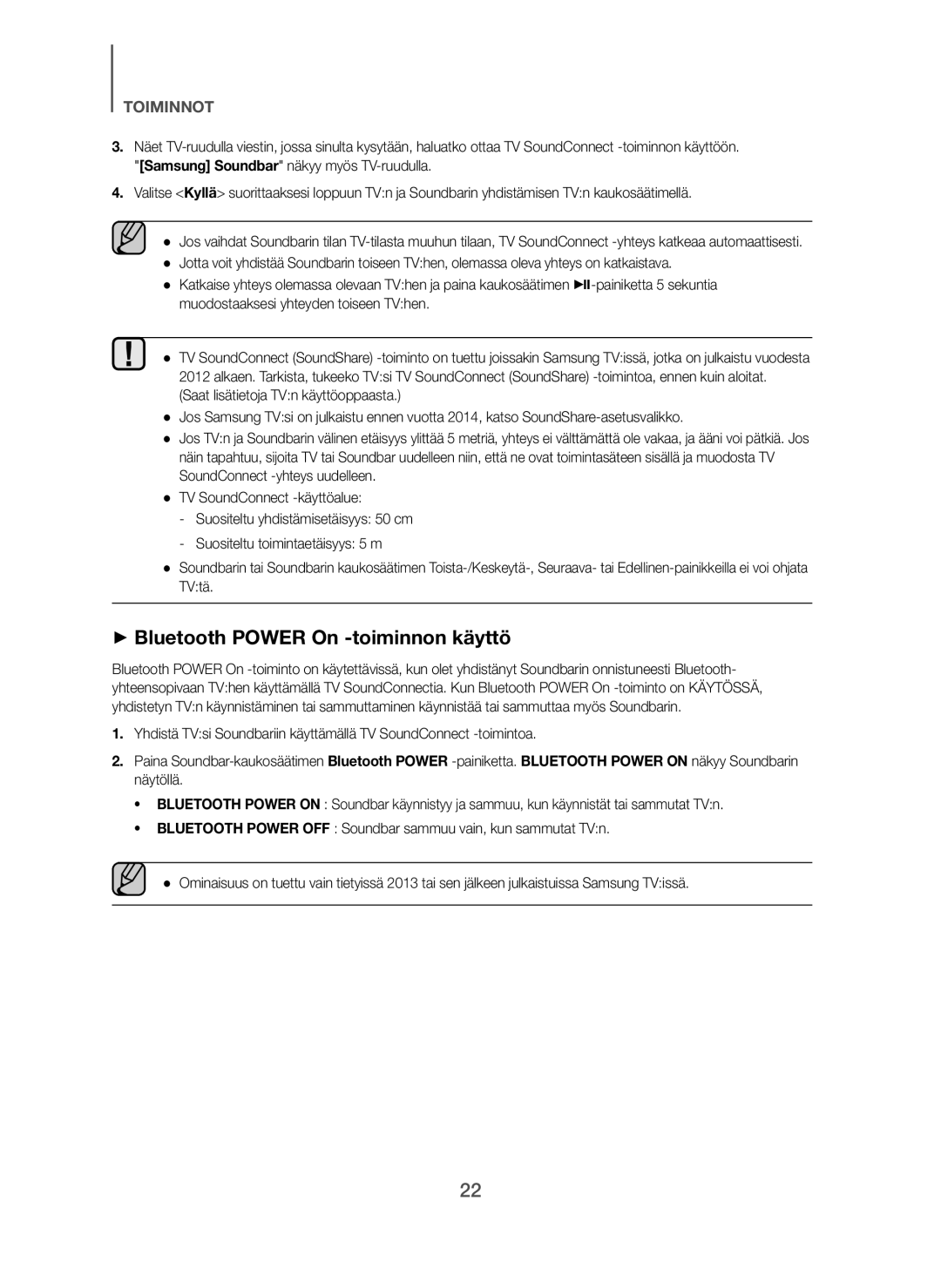 Samsung HW-H7500/ZF, HW-H7500/EN, HW-H7501/EN, HW-H7500/TK, HW-H7501/ZF, HW-H7500/XN + Bluetooth Power On -toiminnon käyttö 